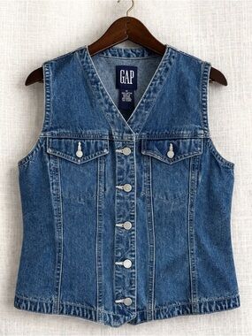 Vintage GAP Denim Vest Medium Wash Button Front 90s Y2K Structured